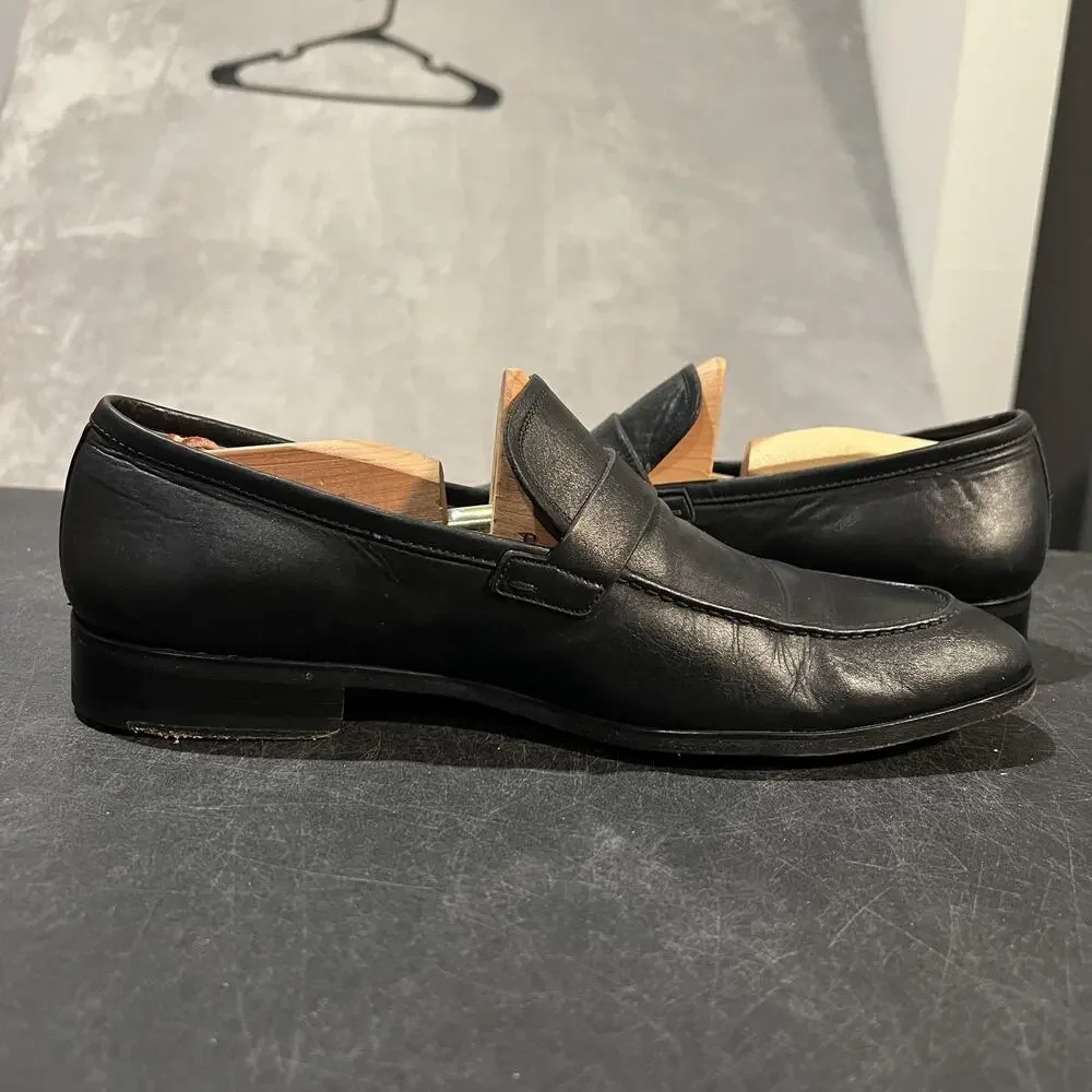 Magnanni Lino Dress Shoes Mens 10 Black Leather Bit Loafers Slip On Formal